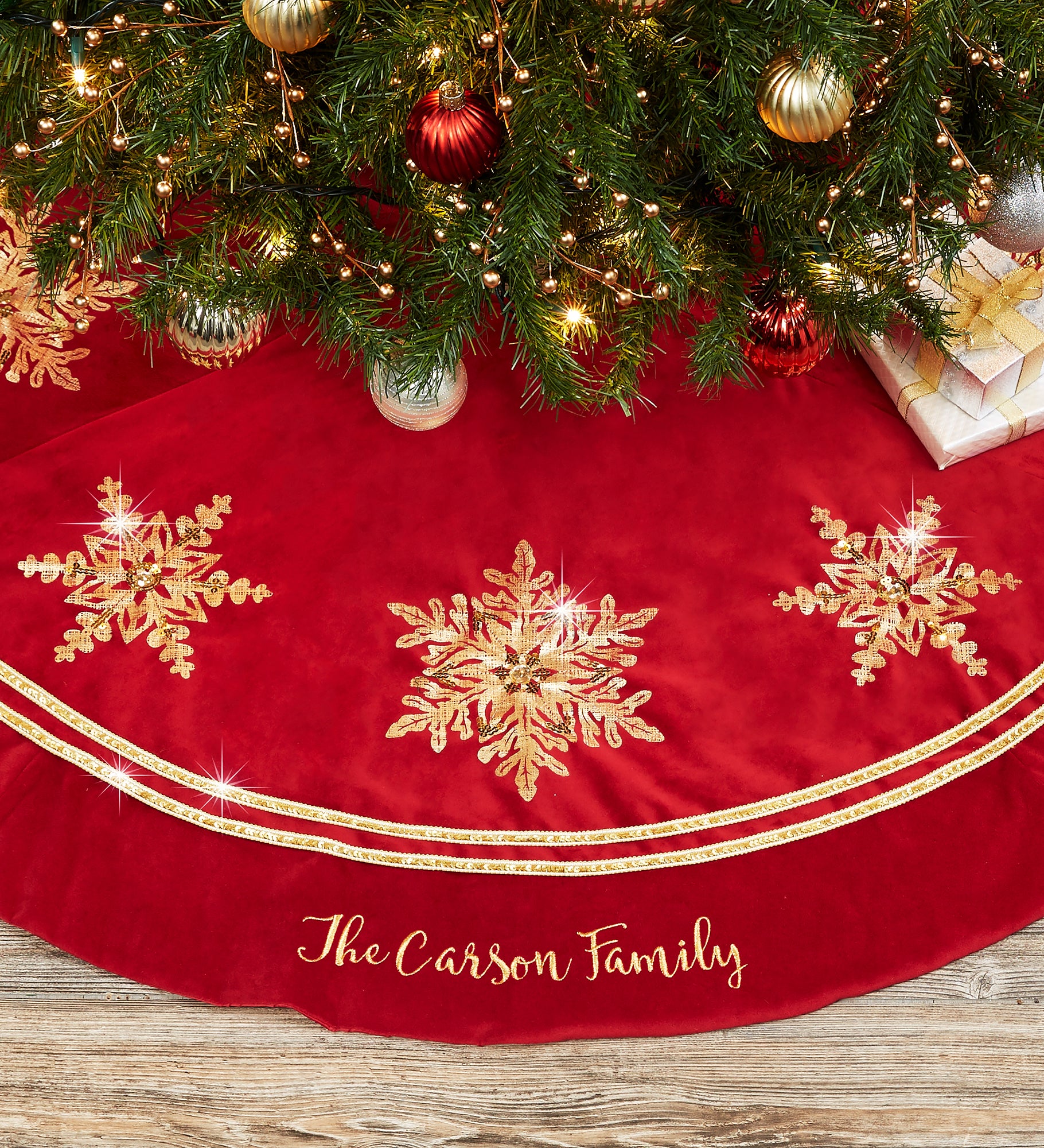 Glistening Snowflake Personalized Christmas Tree Skirt 